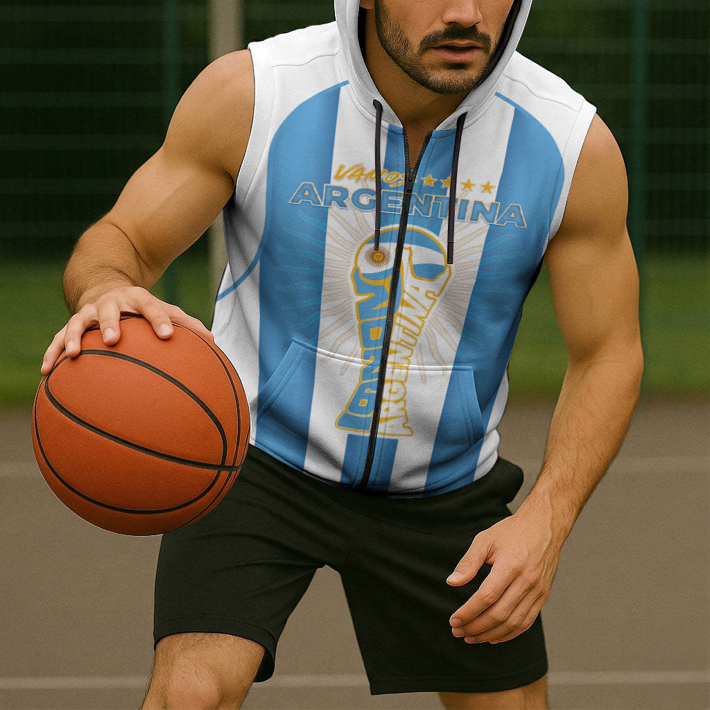 Custom World Football 2026 Argentina Sleeveless Zip Hoodie Vamos La Albiceleste