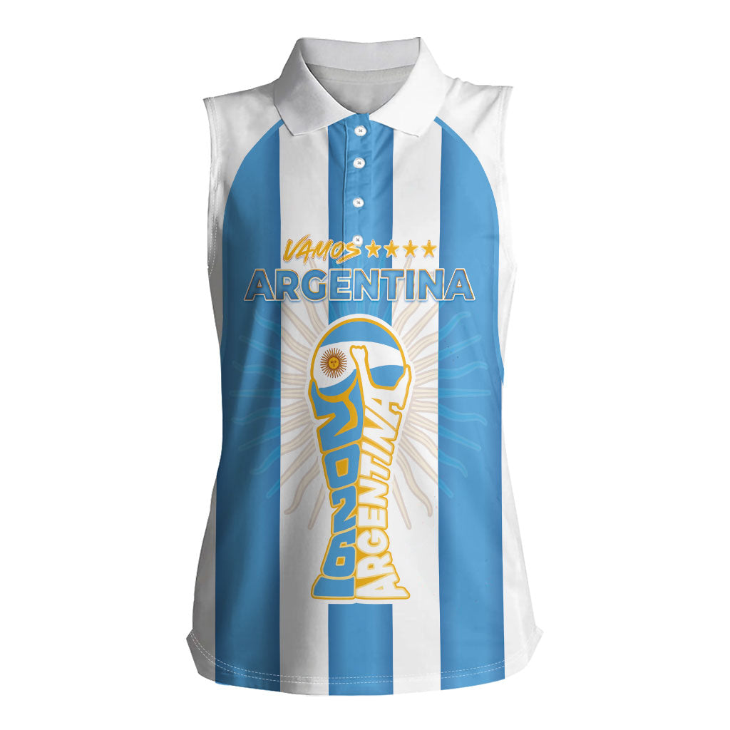 Custom World Football 2026 Argentina Women Sleeveless Polo Shirt Vamos La Albiceleste