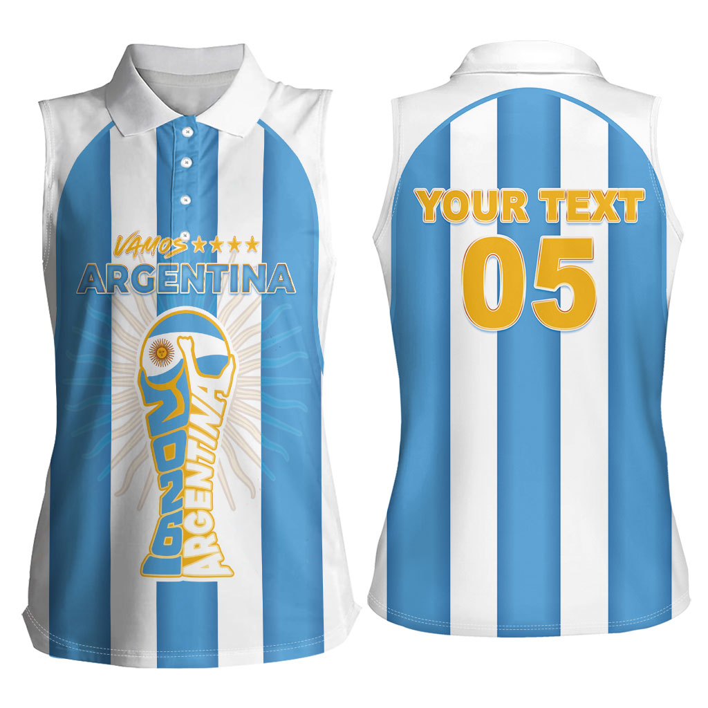 Custom World Football 2026 Argentina Women Sleeveless Polo Shirt Vamos La Albiceleste