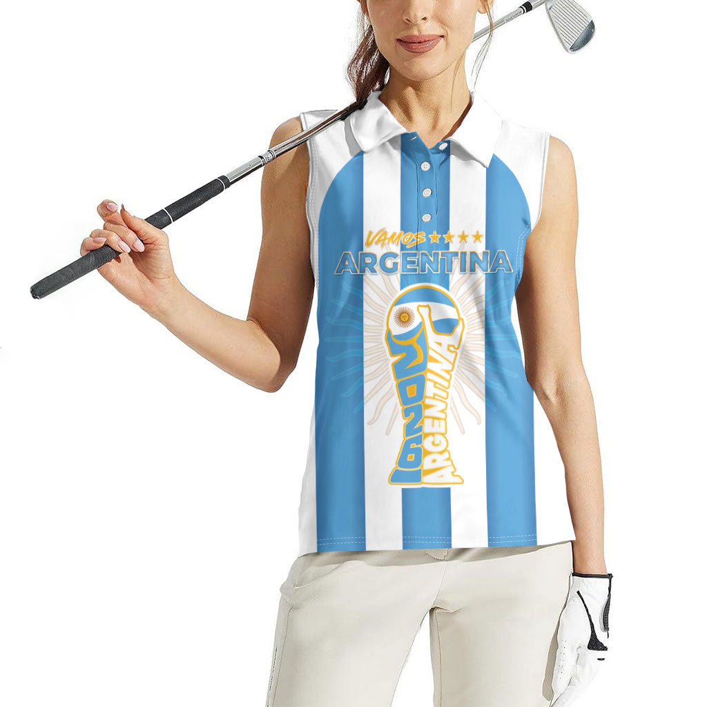 Custom World Football 2026 Argentina Women Sleeveless Polo Shirt Vamos La Albiceleste