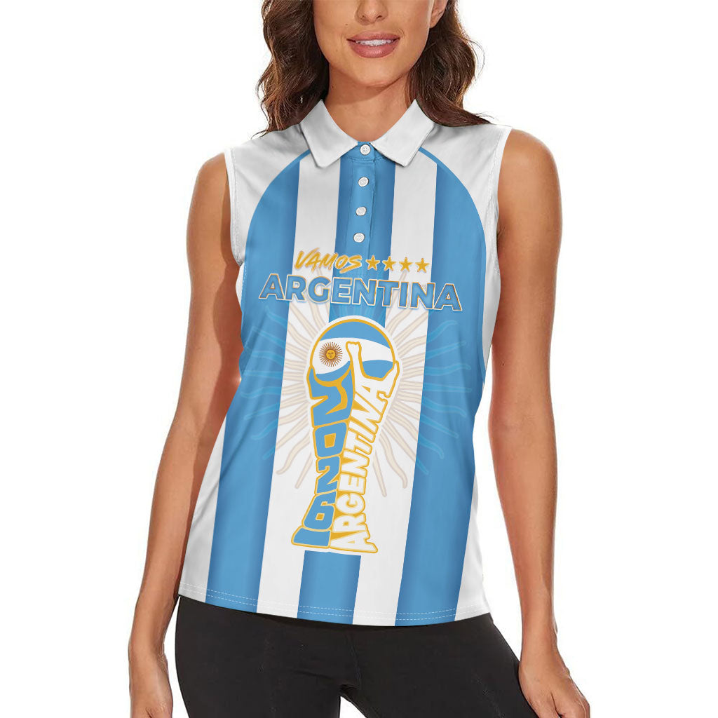 Custom World Football 2026 Argentina Women Sleeveless Polo Shirt Vamos La Albiceleste