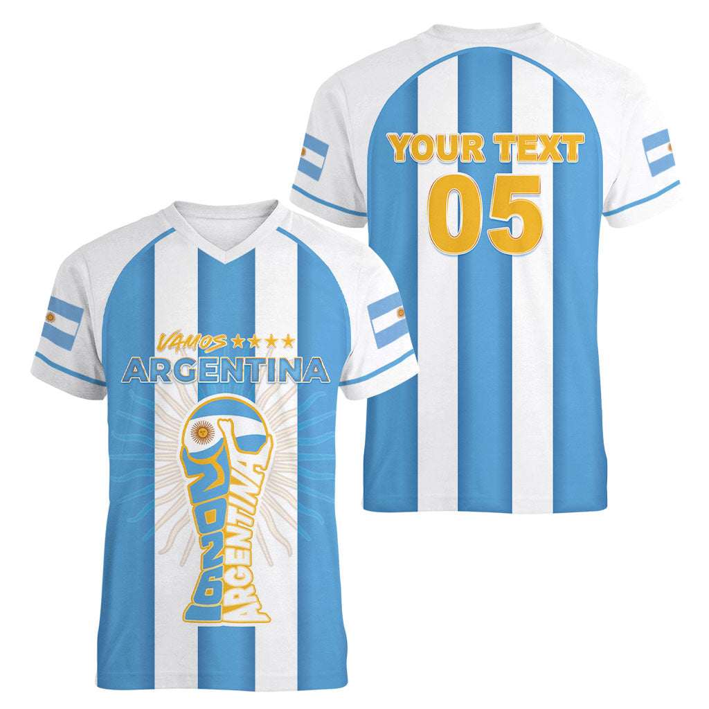 Custom World Football 2026 Argentina Women V-Neck T-Shirt Vamos La Albiceleste