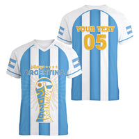 Custom World Football 2026 Argentina Women V-Neck T-Shirt Vamos La Albiceleste