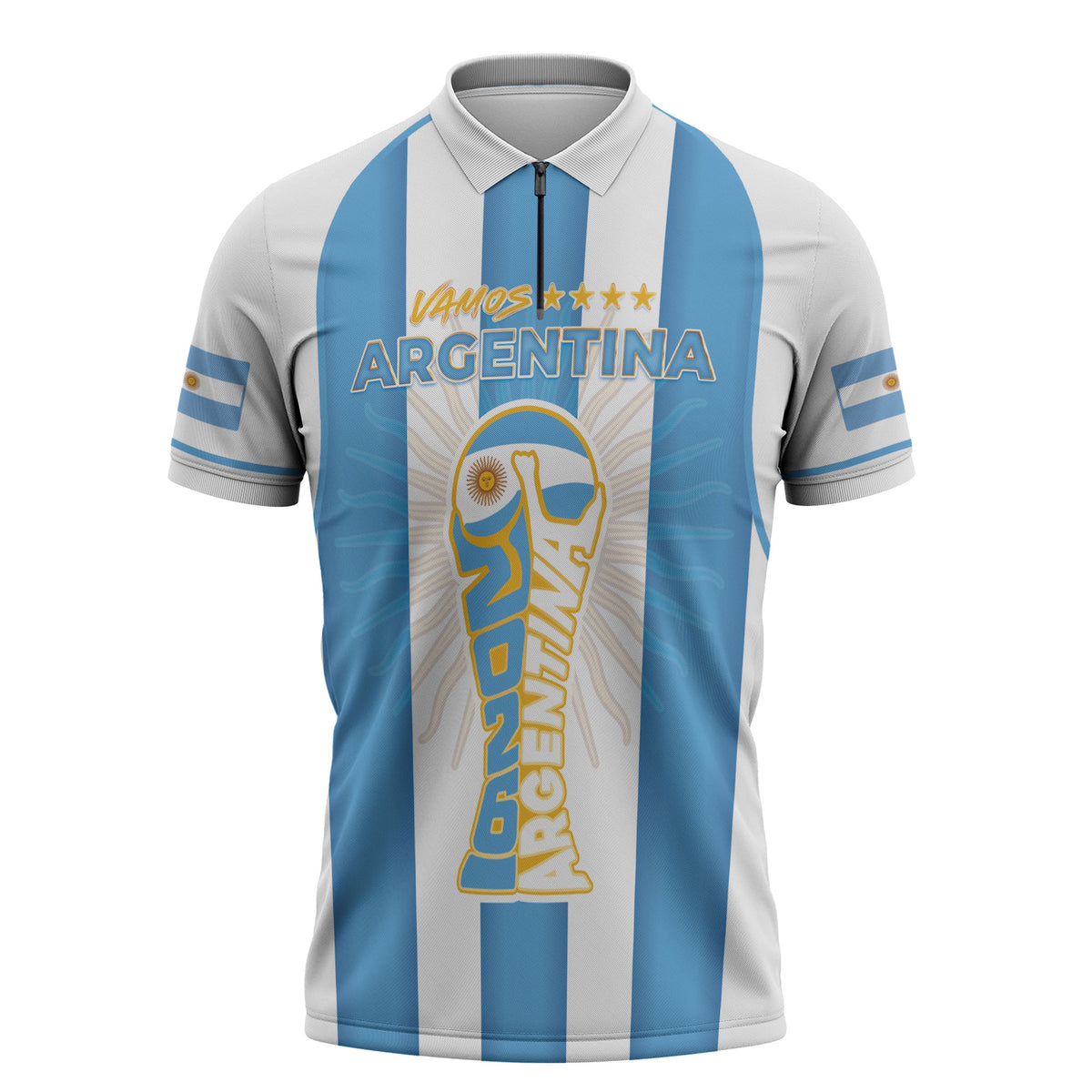 Custom World Football 2026 Argentina Zipper Polo Shirt Vamos La Albiceleste
