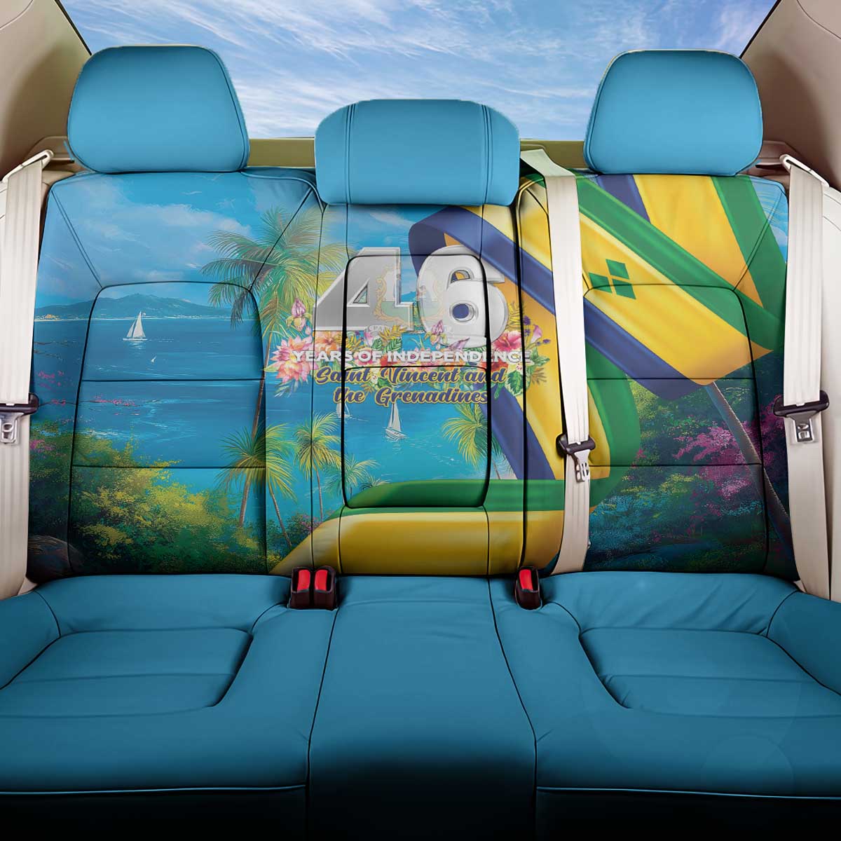 Saint Vincent And The Grenadines Back Car Seat Cover 46 Years Of Independence - Wonder Print Shop