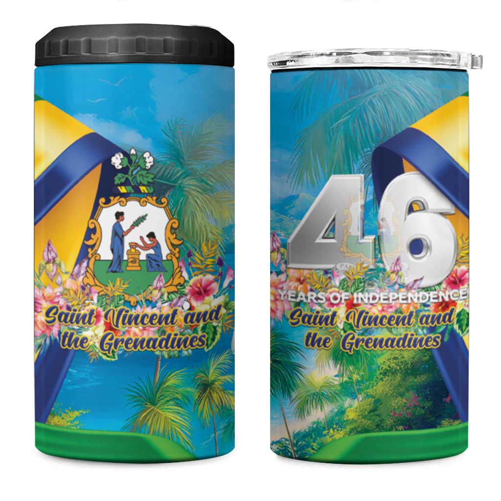 Saint Vincent And The Grenadines 4 in 1 Can Cooler Tumbler 46 Years Of Independence - Wonder Print Shop
