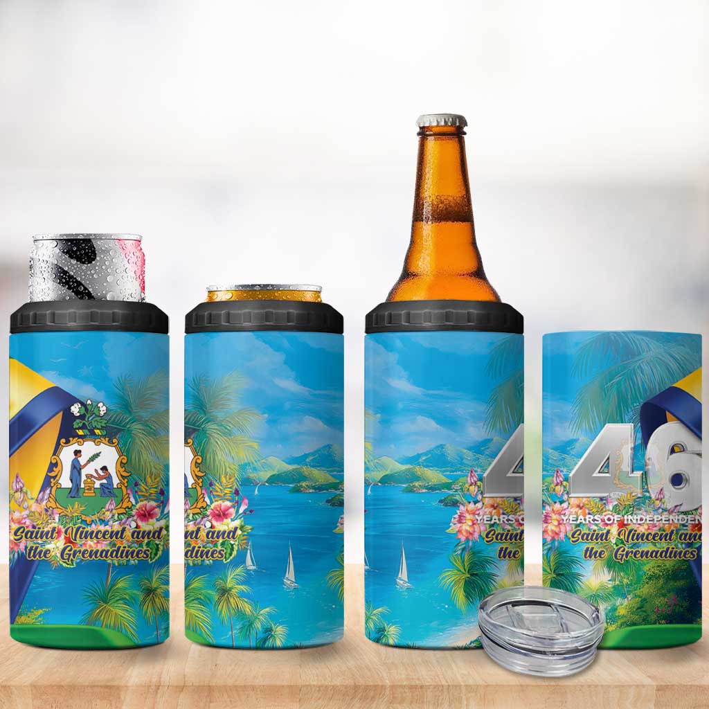 Saint Vincent And The Grenadines 4 in 1 Can Cooler Tumbler 46 Years Of Independence - Wonder Print Shop