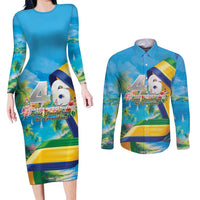 Saint Vincent And The Grenadines Couples Matching Long Sleeve Bodycon Dress and Long Sleeve Button Shirt 46 Years Of Independence - Wonder Print Shop
