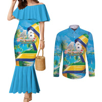 Saint Vincent And The Grenadines Couples Matching Mermaid Dress and Long Sleeve Button Shirt 46 Years Of Independence - Wonder Print Shop