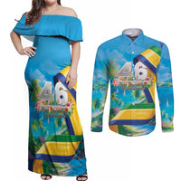 Saint Vincent And The Grenadines Couples Matching Off Shoulder Maxi Dress and Long Sleeve Button Shirt 46 Years Of Independence - Wonder Print Shop