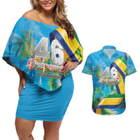 Saint Vincent And The Grenadines Couples Matching Off Shoulder Short Dress and Hawaiian Shirt 46 Years Of Independence - Wonder Print Shop