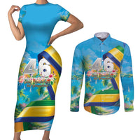 Saint Vincent And The Grenadines Couples Matching Short Sleeve Bodycon Dress and Long Sleeve Button Shirt 46 Years Of Independence - Wonder Print Shop