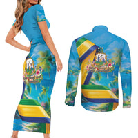 Saint Vincent And The Grenadines Couples Matching Short Sleeve Bodycon Dress and Long Sleeve Button Shirt 46 Years Of Independence - Wonder Print Shop