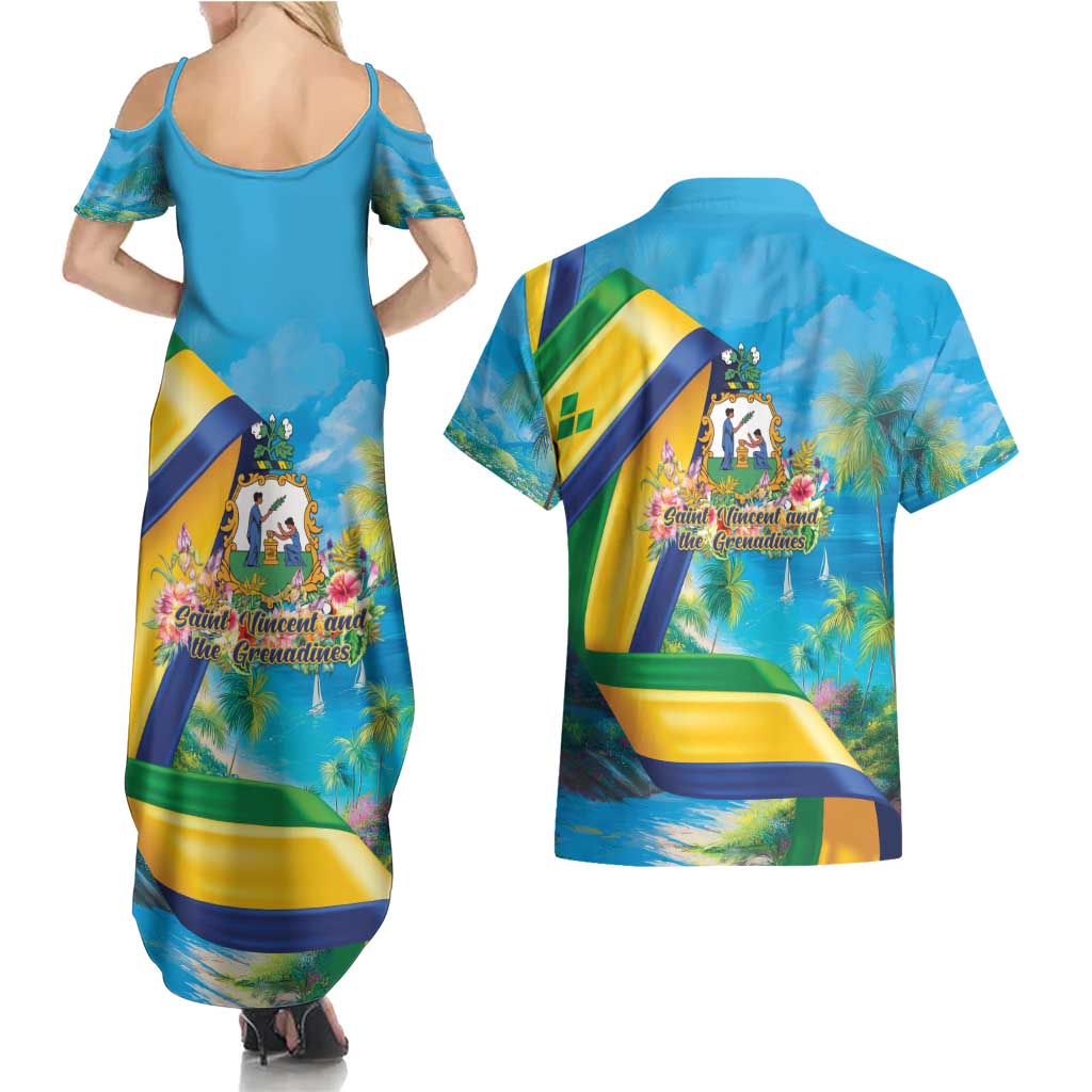 Saint Vincent And The Grenadines Couples Matching Summer Maxi Dress and Hawaiian Shirt 46 Years Of Independence - Wonder Print Shop