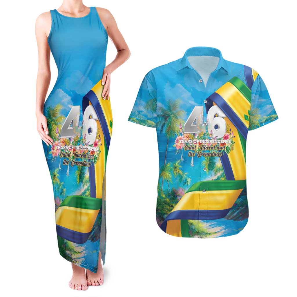 Saint Vincent And The Grenadines Couples Matching Tank Maxi Dress and Hawaiian Shirt 46 Years Of Independence - Wonder Print Shop