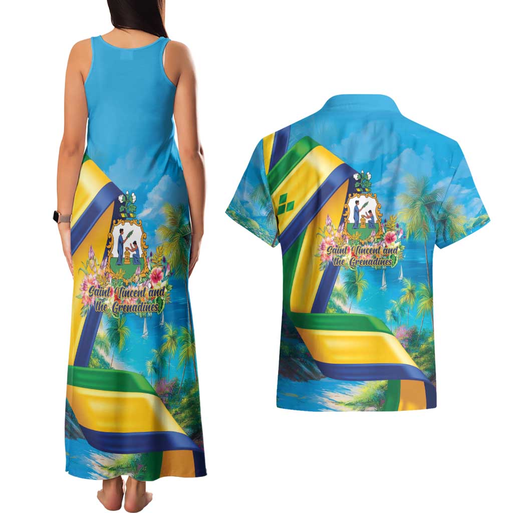 Saint Vincent And The Grenadines Couples Matching Tank Maxi Dress and Hawaiian Shirt 46 Years Of Independence - Wonder Print Shop