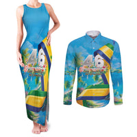 Saint Vincent And The Grenadines Couples Matching Tank Maxi Dress and Long Sleeve Button Shirt 46 Years Of Independence - Wonder Print Shop