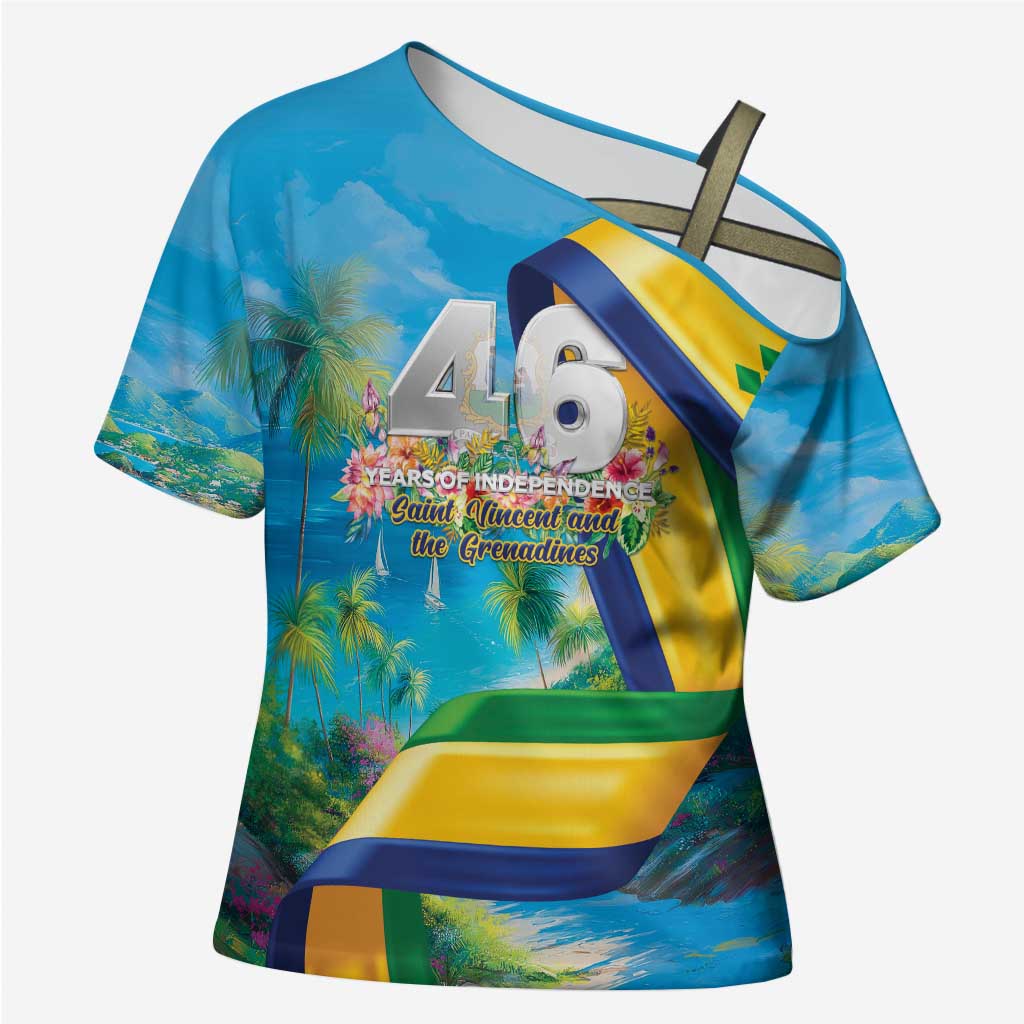 Saint Vincent And The Grenadines Cross Shoulder Shirt 46 Years Of Independence - Wonder Print Shop