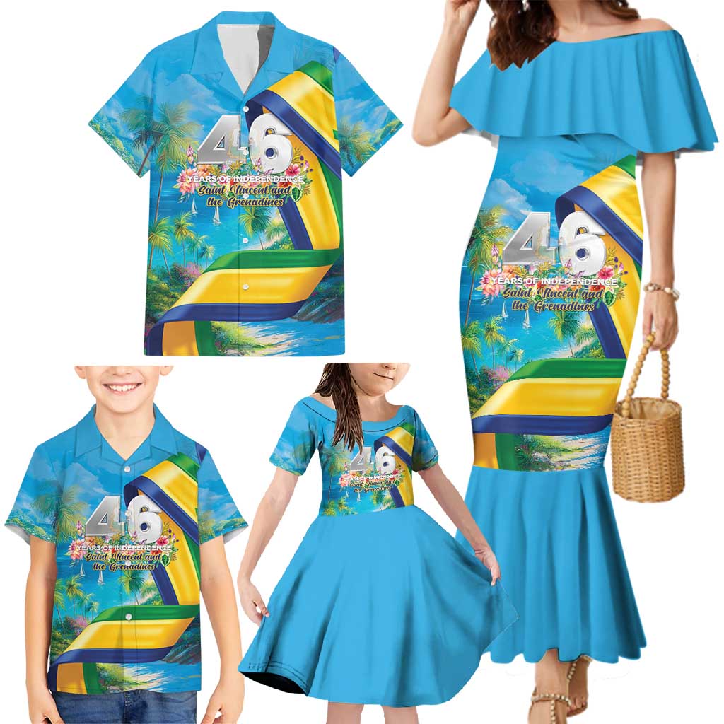 Saint Vincent And The Grenadines Family Matching Mermaid Dress and Hawaiian Shirt 46 Years Of Independence - Wonder Print Shop