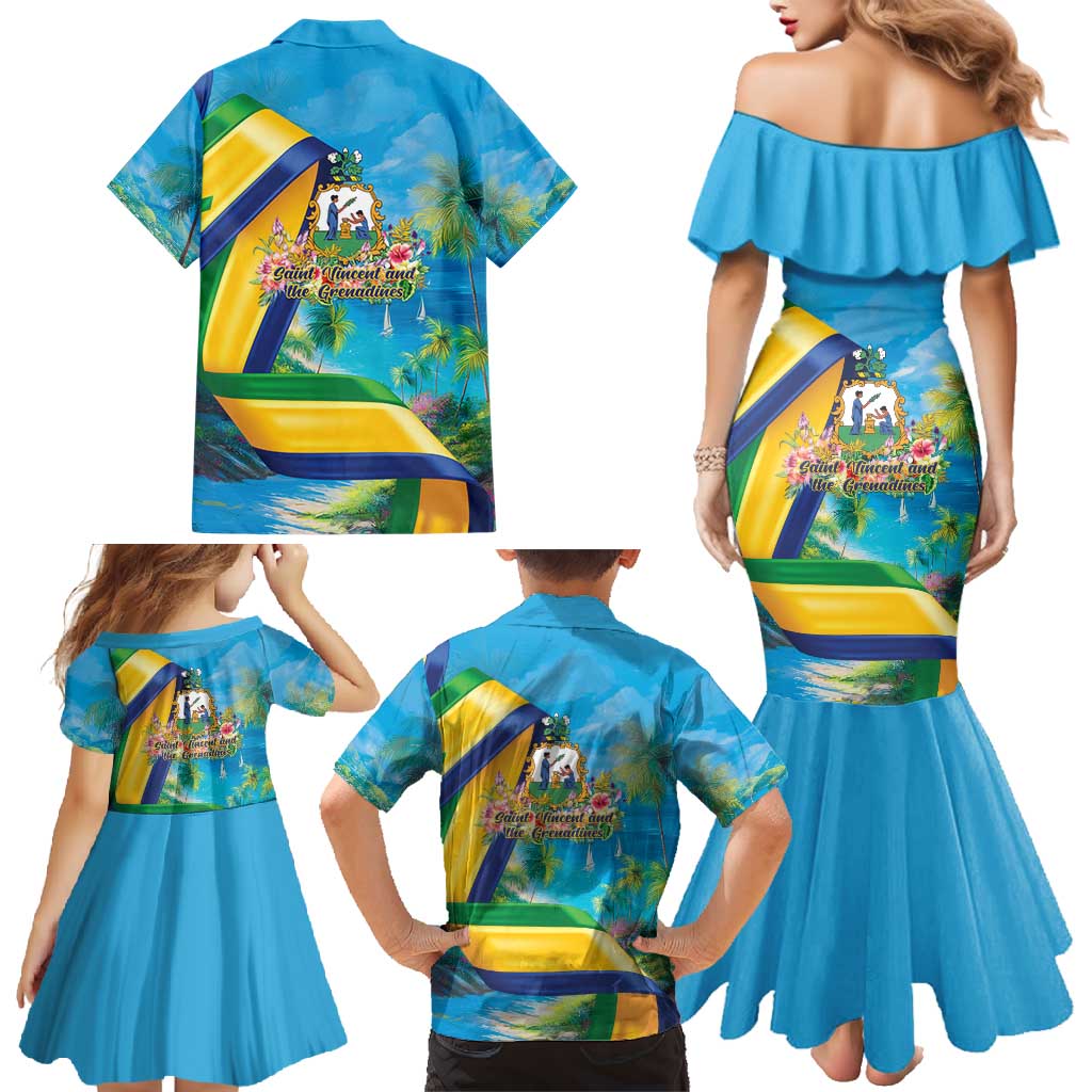 Saint Vincent And The Grenadines Family Matching Mermaid Dress and Hawaiian Shirt 46 Years Of Independence - Wonder Print Shop