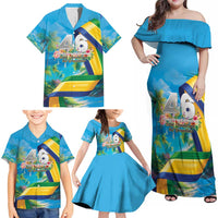 Saint Vincent And The Grenadines Family Matching Off Shoulder Maxi Dress and Hawaiian Shirt 46 Years Of Independence - Wonder Print Shop