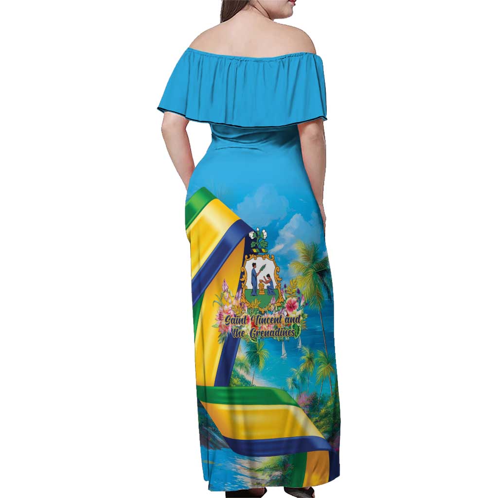 Saint Vincent And The Grenadines Family Matching Off Shoulder Maxi Dress and Hawaiian Shirt 46 Years Of Independence - Wonder Print Shop