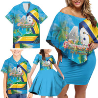 Saint Vincent And The Grenadines Family Matching Off Shoulder Short Dress and Hawaiian Shirt 46 Years Of Independence - Wonder Print Shop
