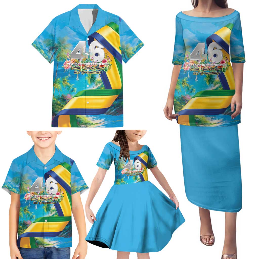 Saint Vincent And The Grenadines Family Matching Puletasi and Hawaiian Shirt 46 Years Of Independence - Wonder Print Shop