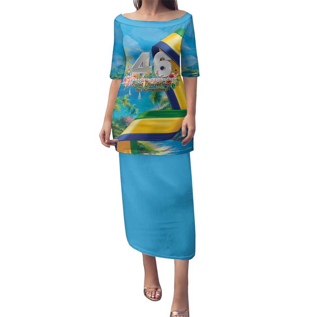 Saint Vincent And The Grenadines Family Matching Puletasi and Hawaiian Shirt 46 Years Of Independence - Wonder Print Shop