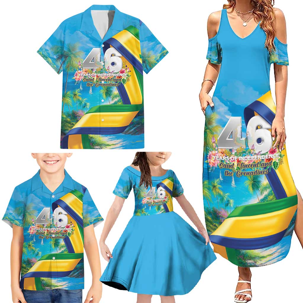 Saint Vincent And The Grenadines Family Matching Summer Maxi Dress and Hawaiian Shirt 46 Years Of Independence - Wonder Print Shop