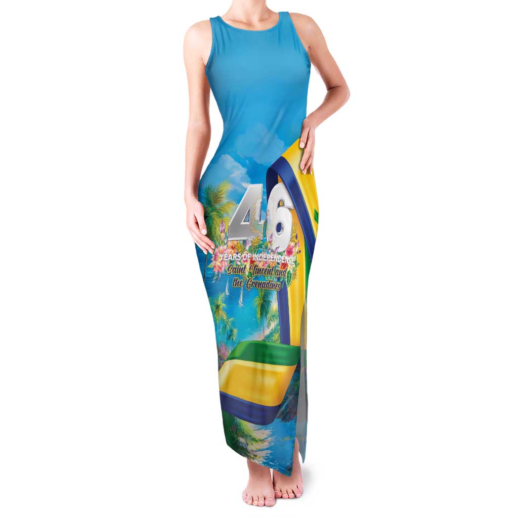 Saint Vincent And The Grenadines Family Matching Tank Maxi Dress and Hawaiian Shirt 46 Years Of Independence - Wonder Print Shop