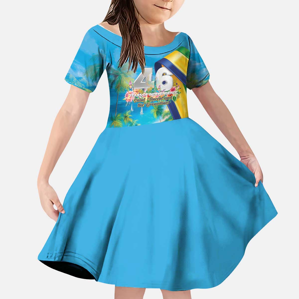 Saint Vincent And The Grenadines Kid Short Sleeve Dress 46 Years Of Independence - Wonder Print Shop