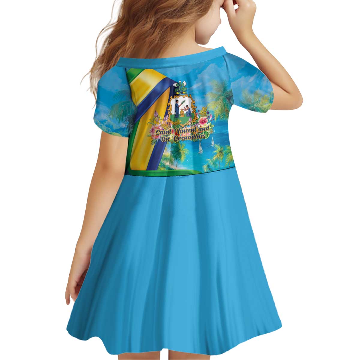 Saint Vincent And The Grenadines Kid Short Sleeve Dress 46 Years Of Independence - Wonder Print Shop