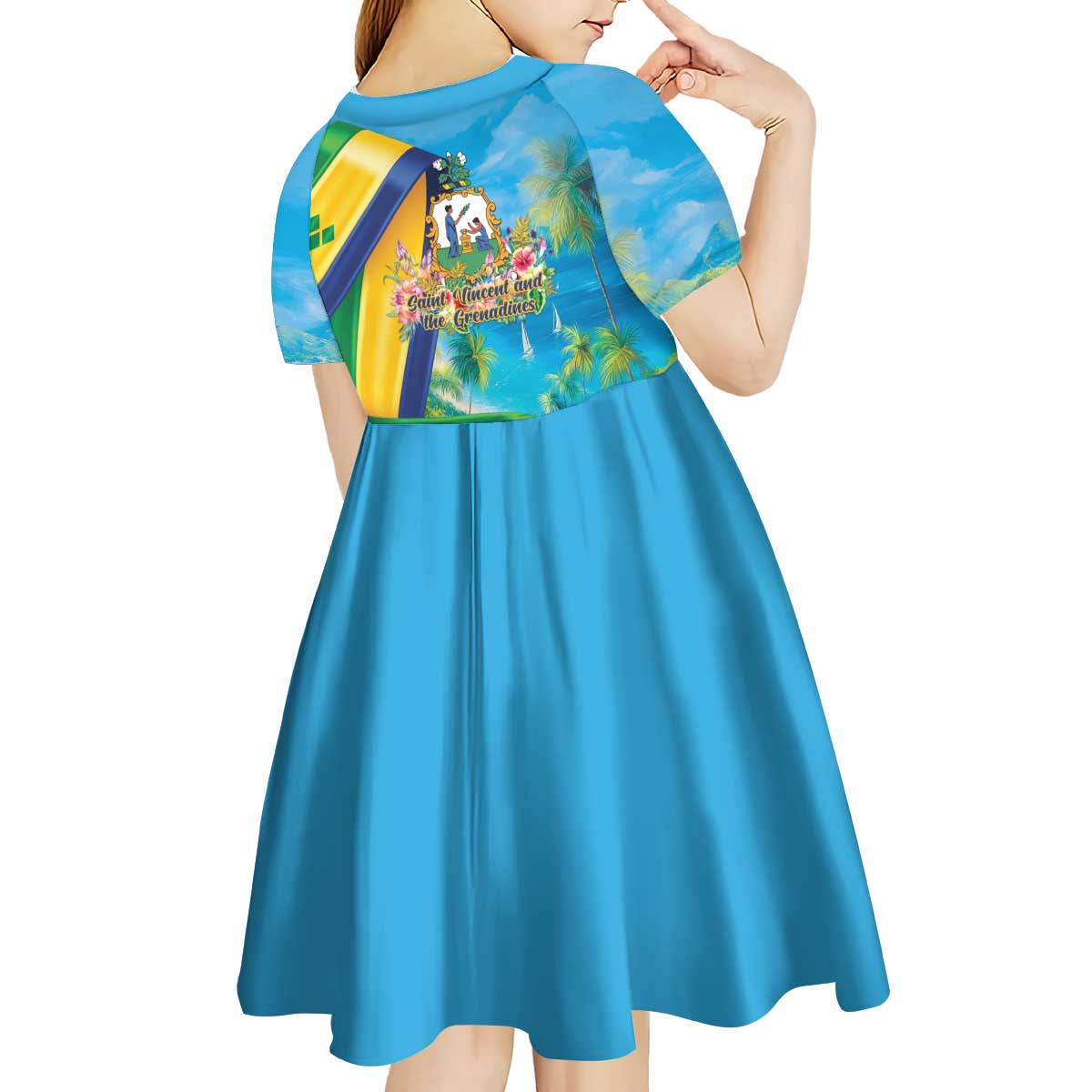 Saint Vincent And The Grenadines Kid Short Sleeve Dress 46 Years Of Independence - Wonder Print Shop
