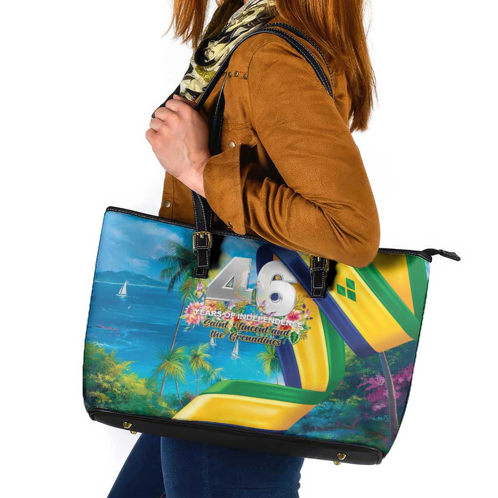 Saint Vincent And The Grenadines Leather Tote Bag 46 Years Of Independence - Wonder Print Shop