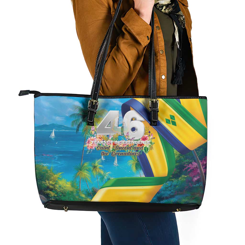 Saint Vincent And The Grenadines Leather Tote Bag 46 Years Of Independence - Wonder Print Shop