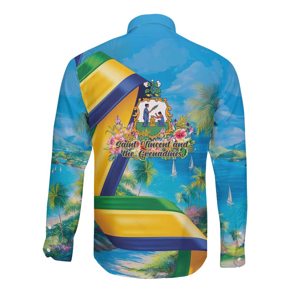 Saint Vincent And The Grenadines Long Sleeve Button Shirt 46 Years Of Independence - Wonder Print Shop