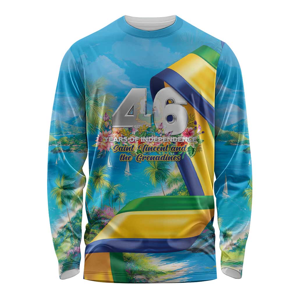 Saint Vincent And The Grenadines Long Sleeve Shirt 46 Years Of Independence - Wonder Print Shop