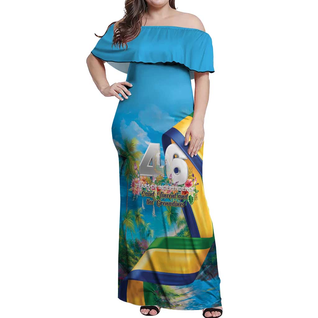 Saint Vincent And The Grenadines Off Shoulder Maxi Dress 46 Years Of Independence - Wonder Print Shop