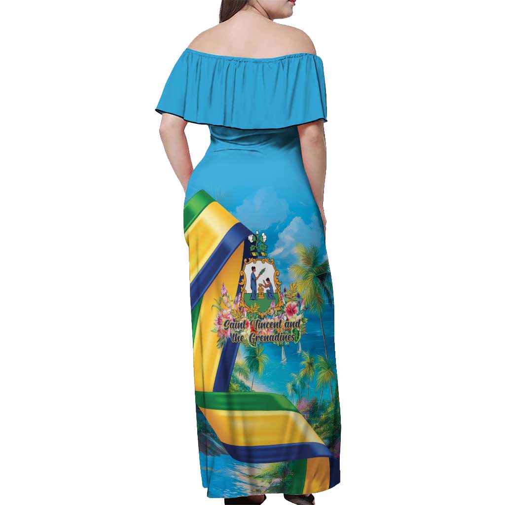 Saint Vincent And The Grenadines Off Shoulder Maxi Dress 46 Years Of Independence - Wonder Print Shop