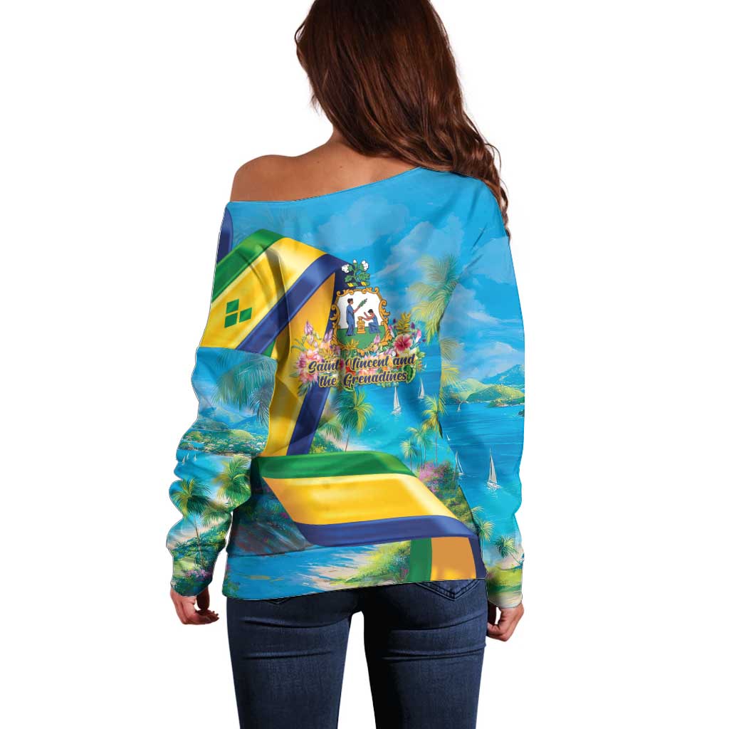 Saint Vincent And The Grenadines Off Shoulder Sweater 46 Years Of Independence - Wonder Print Shop