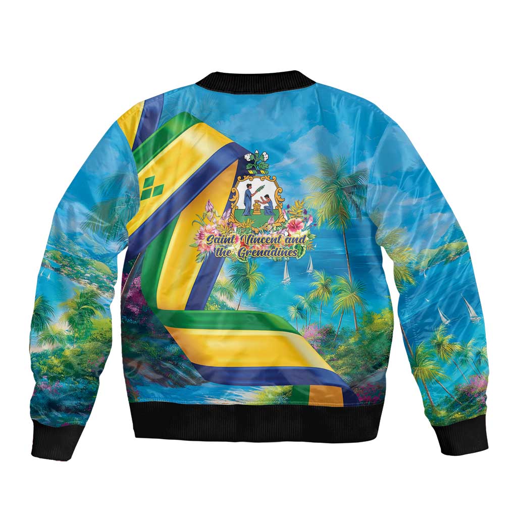 Saint Vincent And The Grenadines Sleeve Zip Bomber Jacket 46 Years Of Independence - Wonder Print Shop