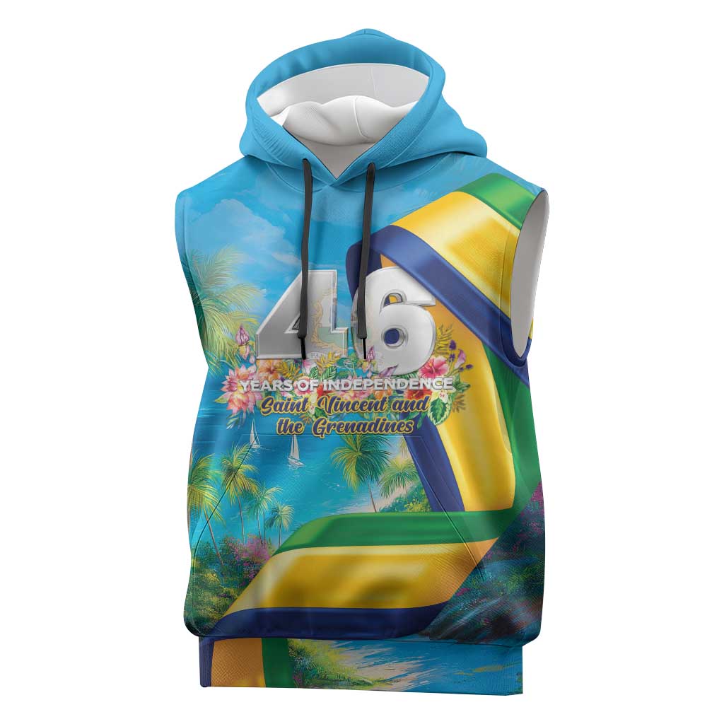 Saint Vincent And The Grenadines Sleeveless Hoodie 46 Years Of Independence - Wonder Print Shop