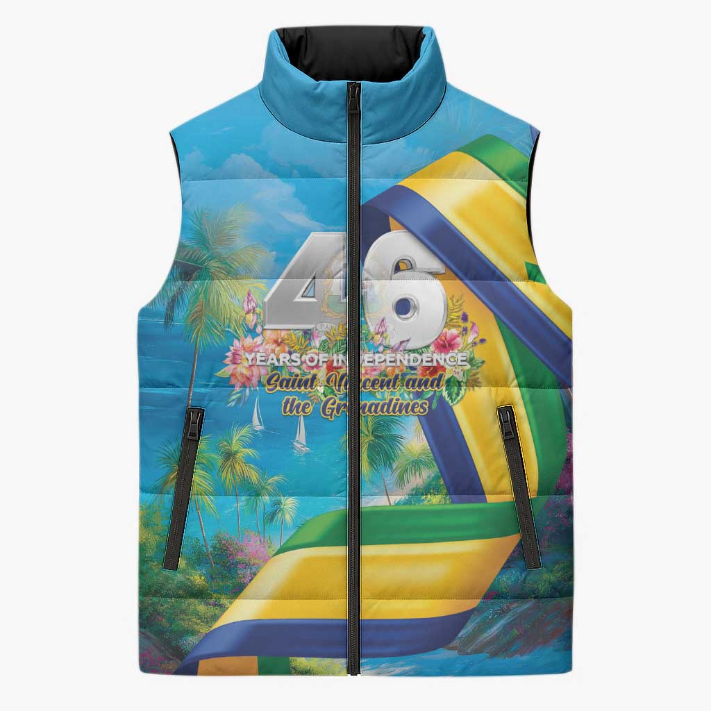 Saint Vincent And The Grenadines Sleeveless Puffer Jacket 46 Years Of Independence - Wonder Print Shop