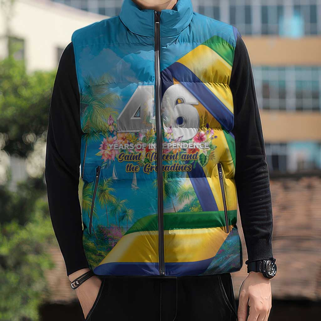 Saint Vincent And The Grenadines Sleeveless Puffer Jacket 46 Years Of Independence - Wonder Print Shop