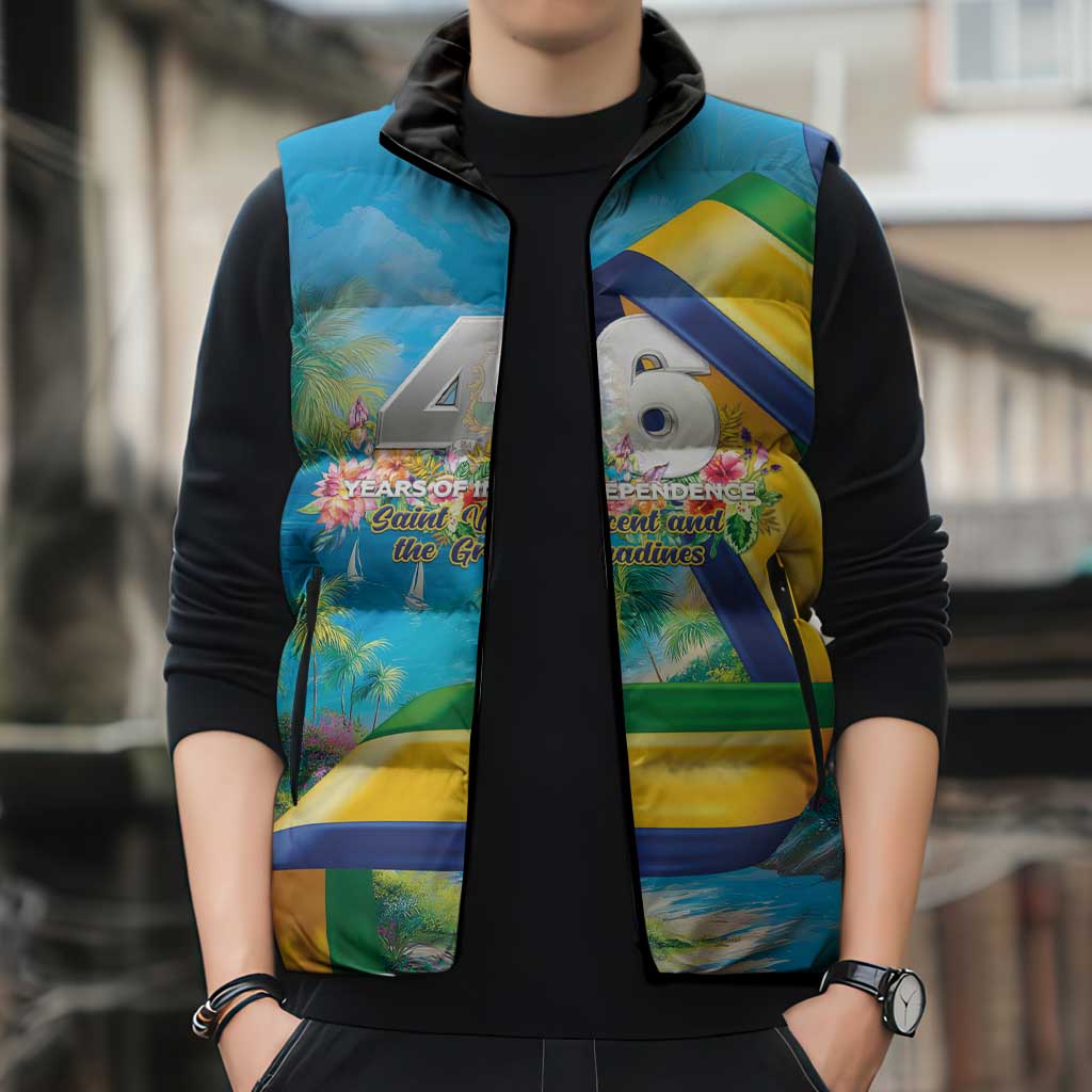 Saint Vincent And The Grenadines Sleeveless Puffer Jacket 46 Years Of Independence - Wonder Print Shop