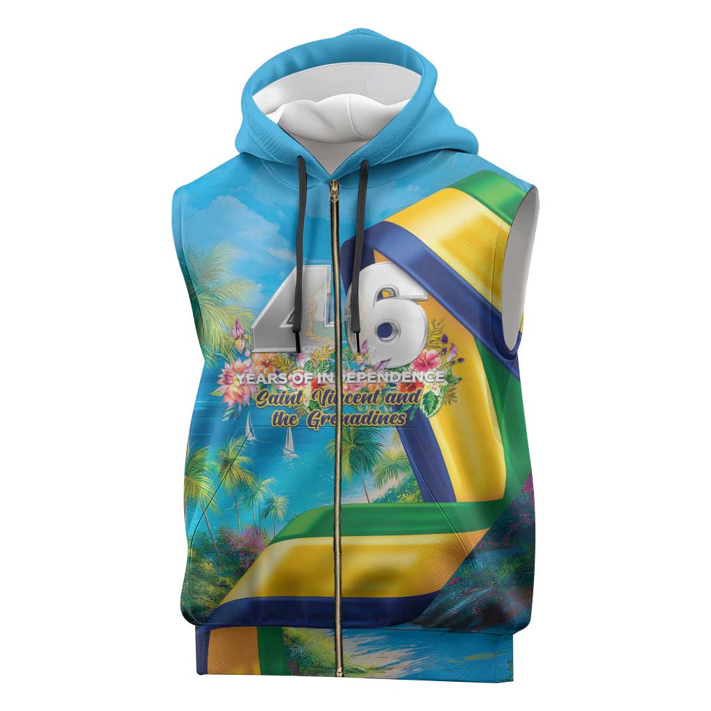 Saint Vincent And The Grenadines Sleeveless Zip Hoodie 46 Years Of Independence - Wonder Print Shop