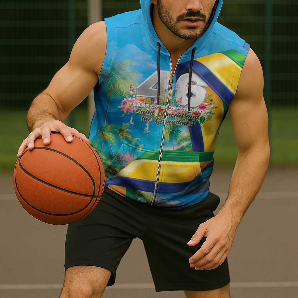 Saint Vincent And The Grenadines Sleeveless Zip Hoodie 46 Years Of Independence - Wonder Print Shop