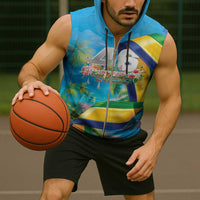 Saint Vincent And The Grenadines Sleeveless Zip Hoodie 46 Years Of Independence - Wonder Print Shop