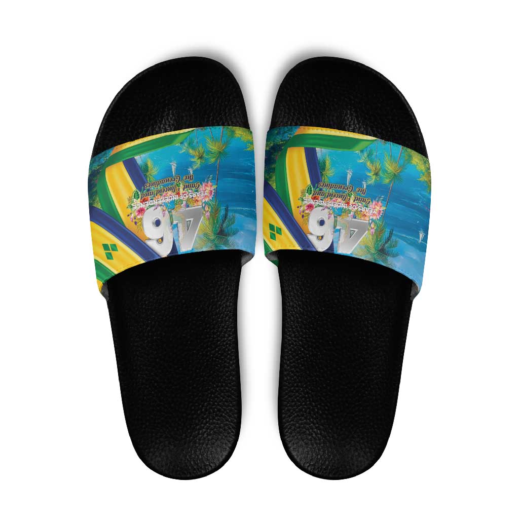 Saint Vincent And The Grenadines Slide Sandals 46 Years Of Independence - Wonder Print Shop